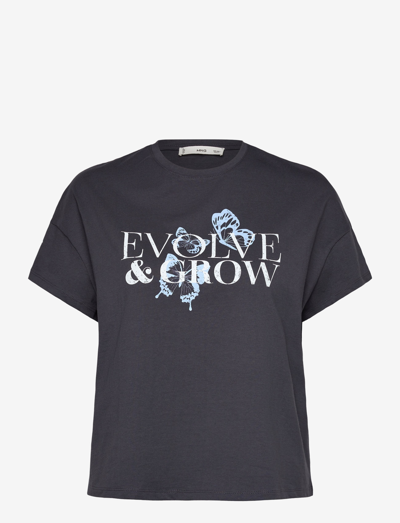 Mango - Cotton t-shirt with printed message - t-shirts - charcoal - 0