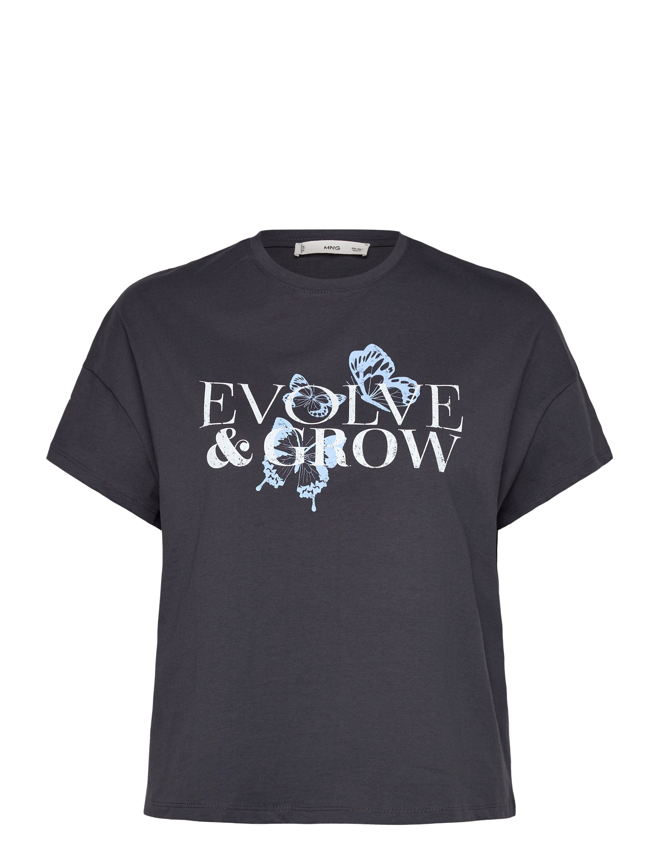 Mango Cotton t-shirt with printed message - T-shirts & Toppe - CHARCOAL / black