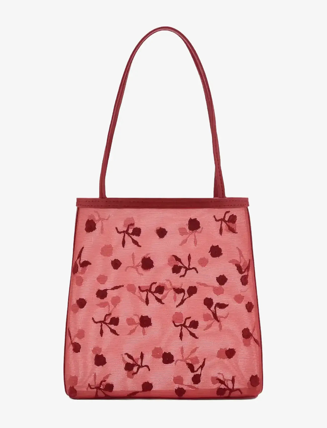 Mango - Flower-embroidered mesh bag - totes - red - 1