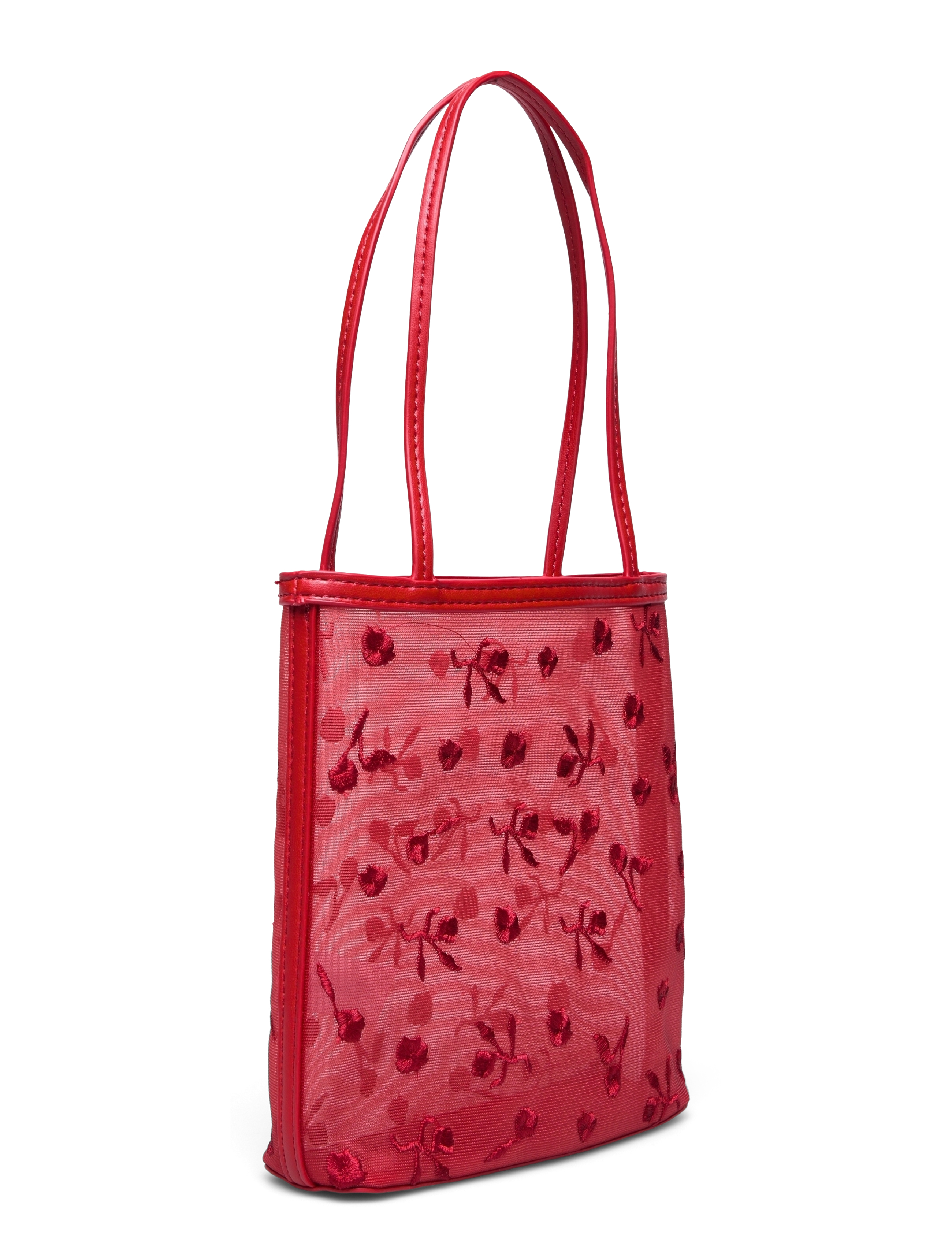 Mango - Flower-embroidered mesh bag - red - 2