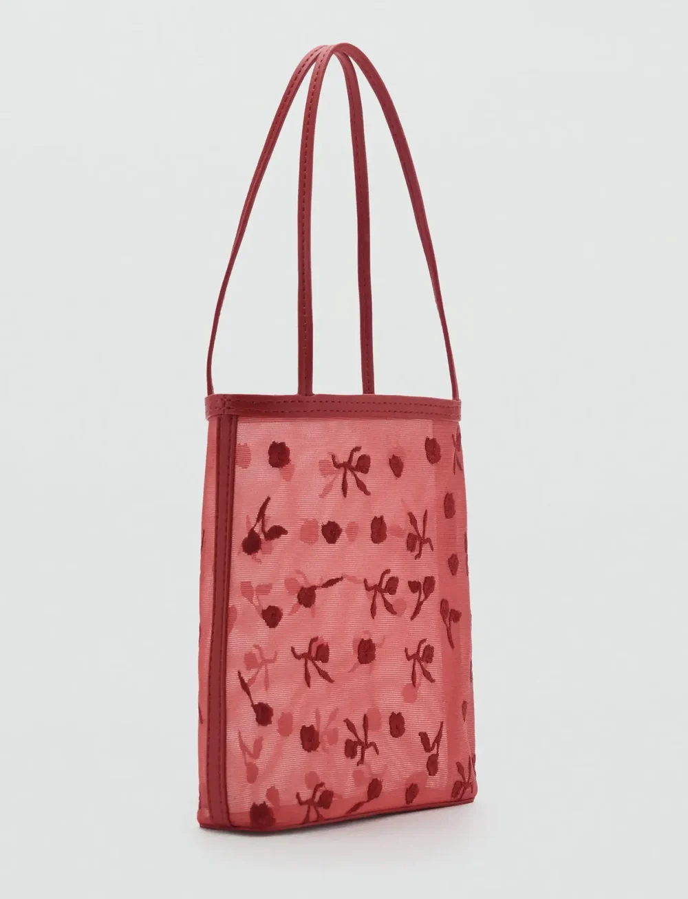 Mango - Flower-embroidered mesh bag - totes - red - 0