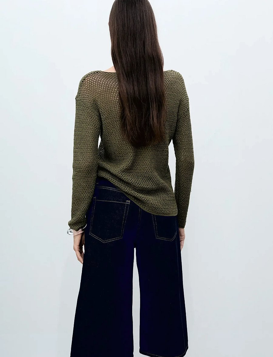Mango - Openwork knitted boat-neck sweater - hverdags stil - beige - khaki - 2