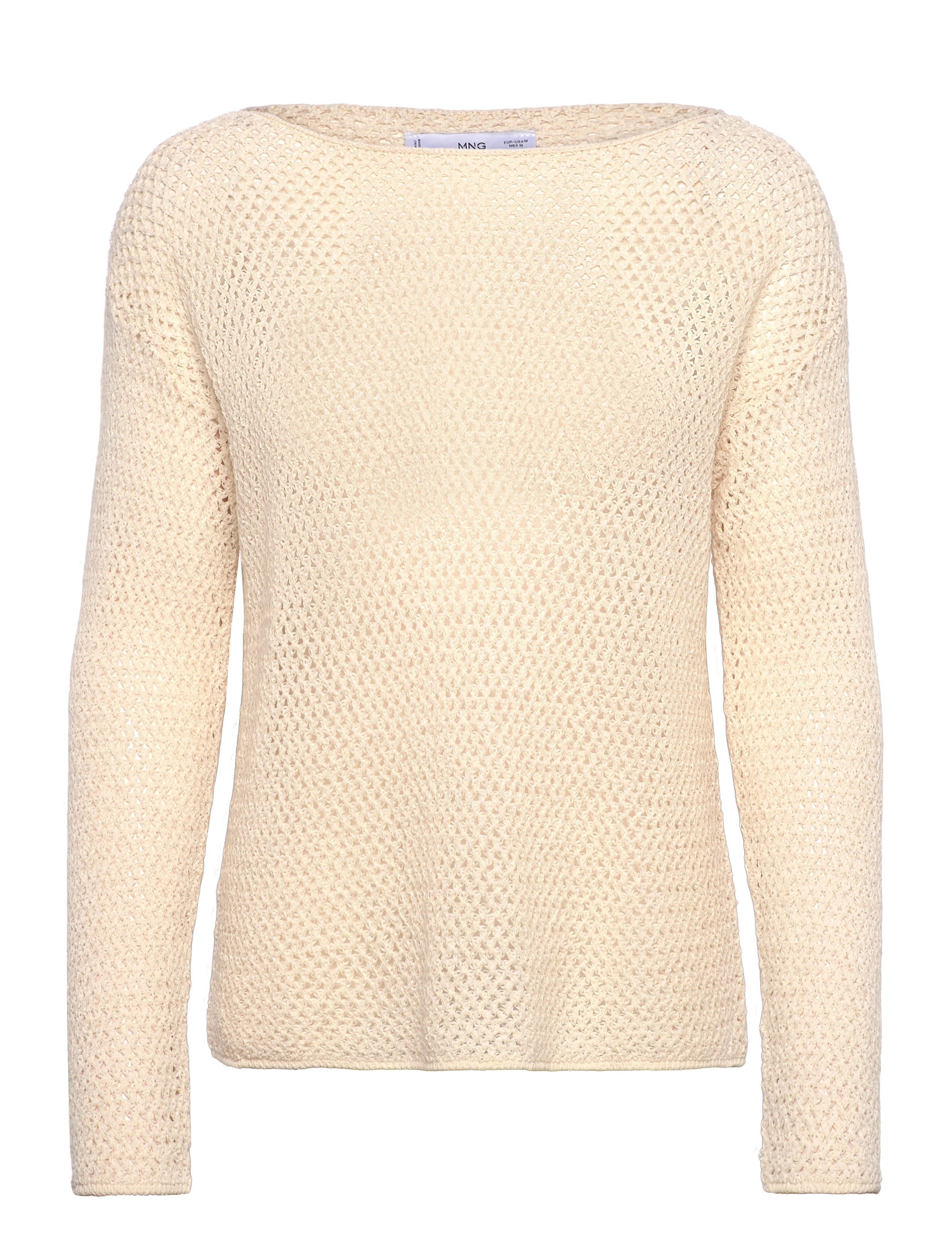 Mango Openwork knitted boat-neck sweater - Transitional Layering - LIGHT BEIGE / cream