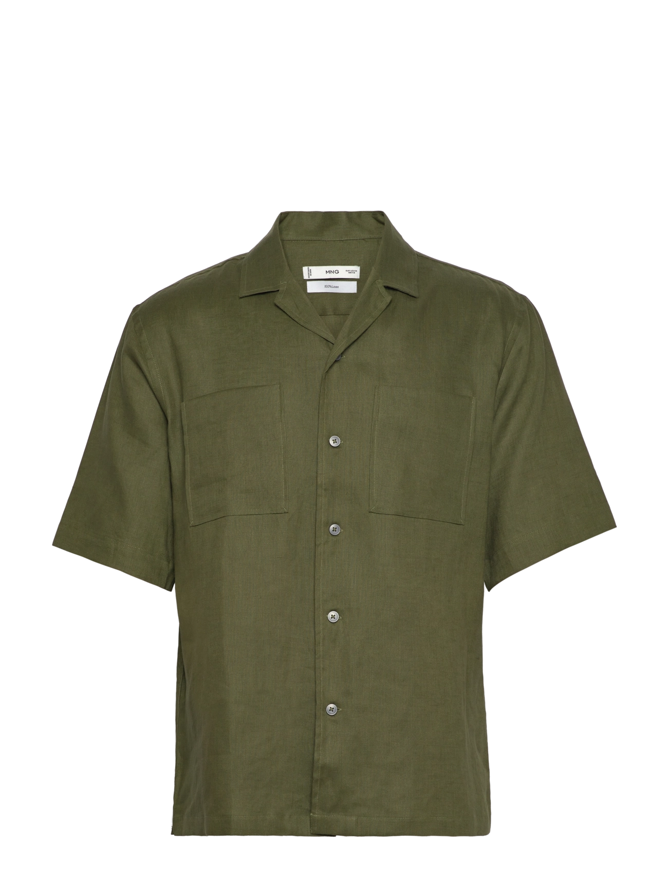 Mango 100% Linen Bowling-Collar Shirt, S, Shirts, Grün - Short-sleeved Männerswear