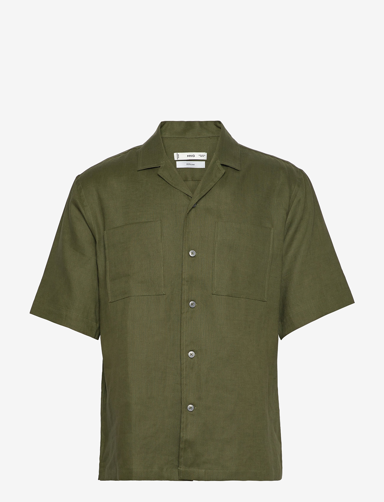 Mango - 100% linen bowling-collar shirt - hørskjorter - green - 0
