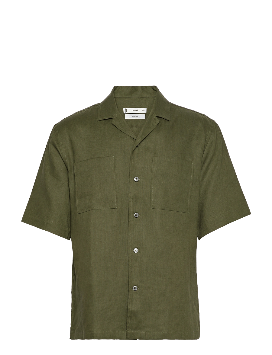 Mango - 100% linen bowling-collar shirt - hørskjorter - green - 0