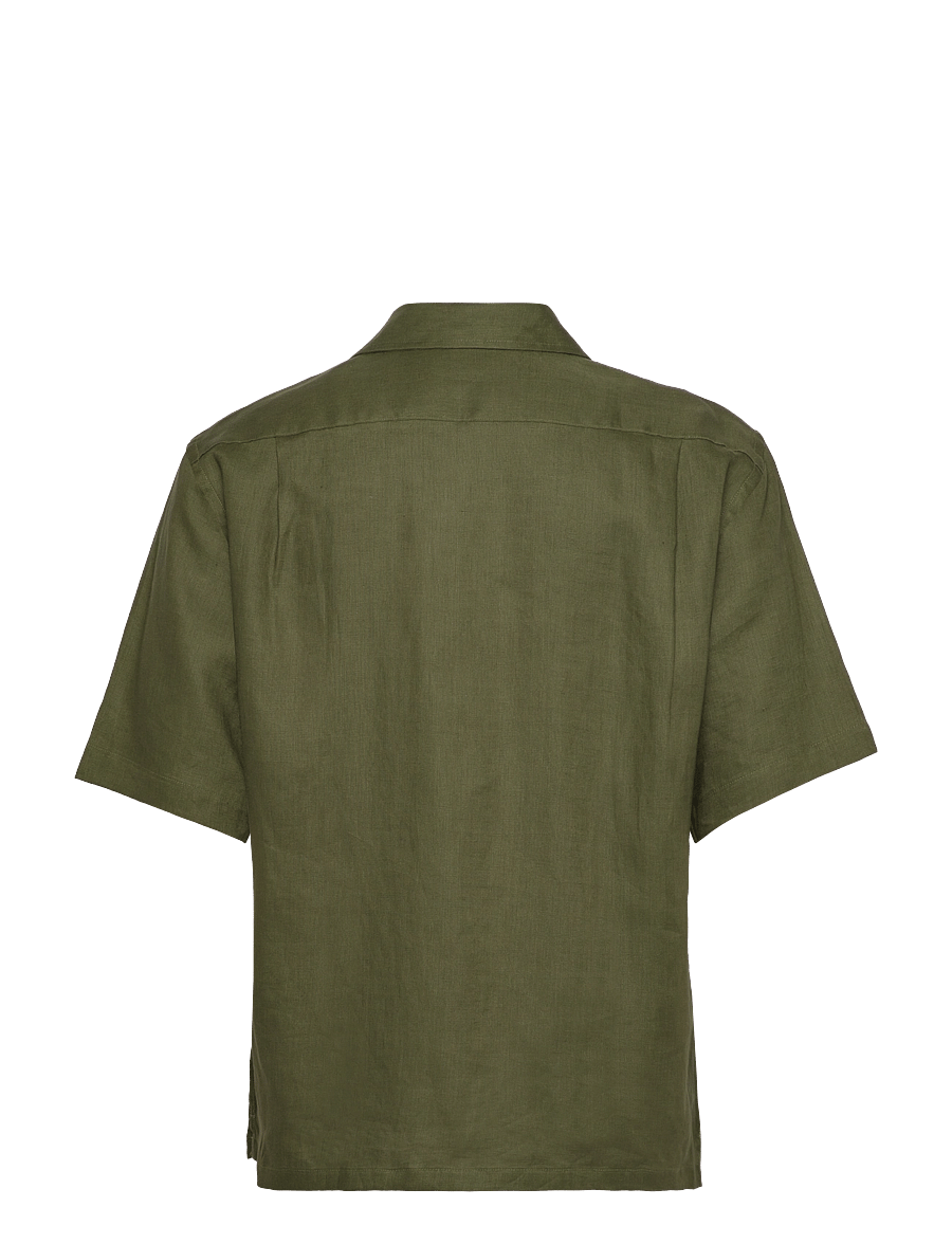 Mango - 100% linen bowling-collar shirt - hørskjorter - green - 1