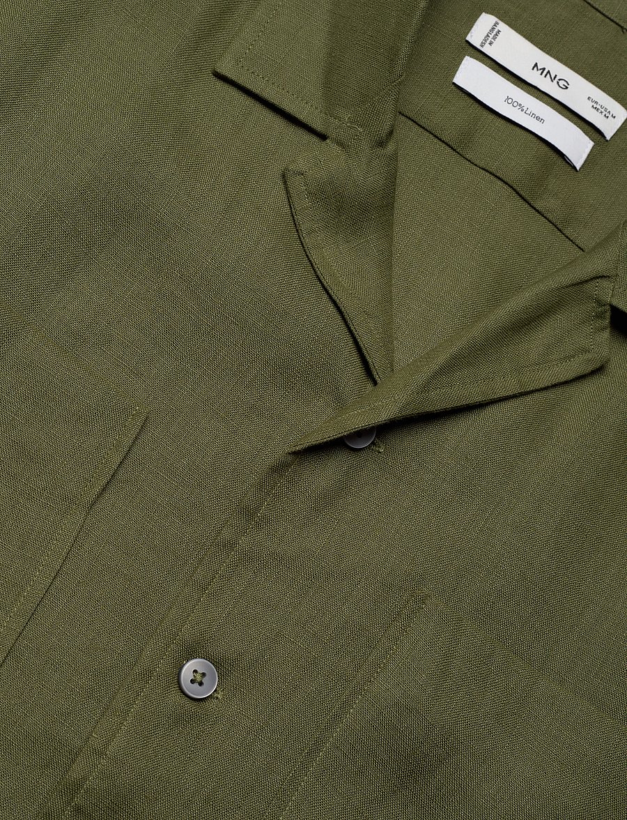Mango - 100% linen bowling-collar shirt - hørskjorter - green - 3