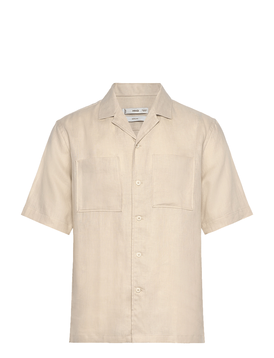 Mango - 100% linen bowling-collar shirt - hørskjorter - light beige - 0