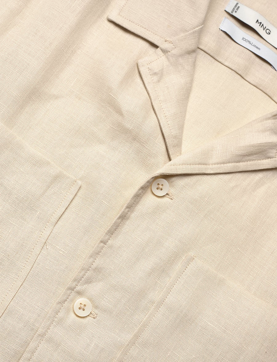 Mango - 100% linen bowling-collar shirt - hørskjorter - light beige - 3
