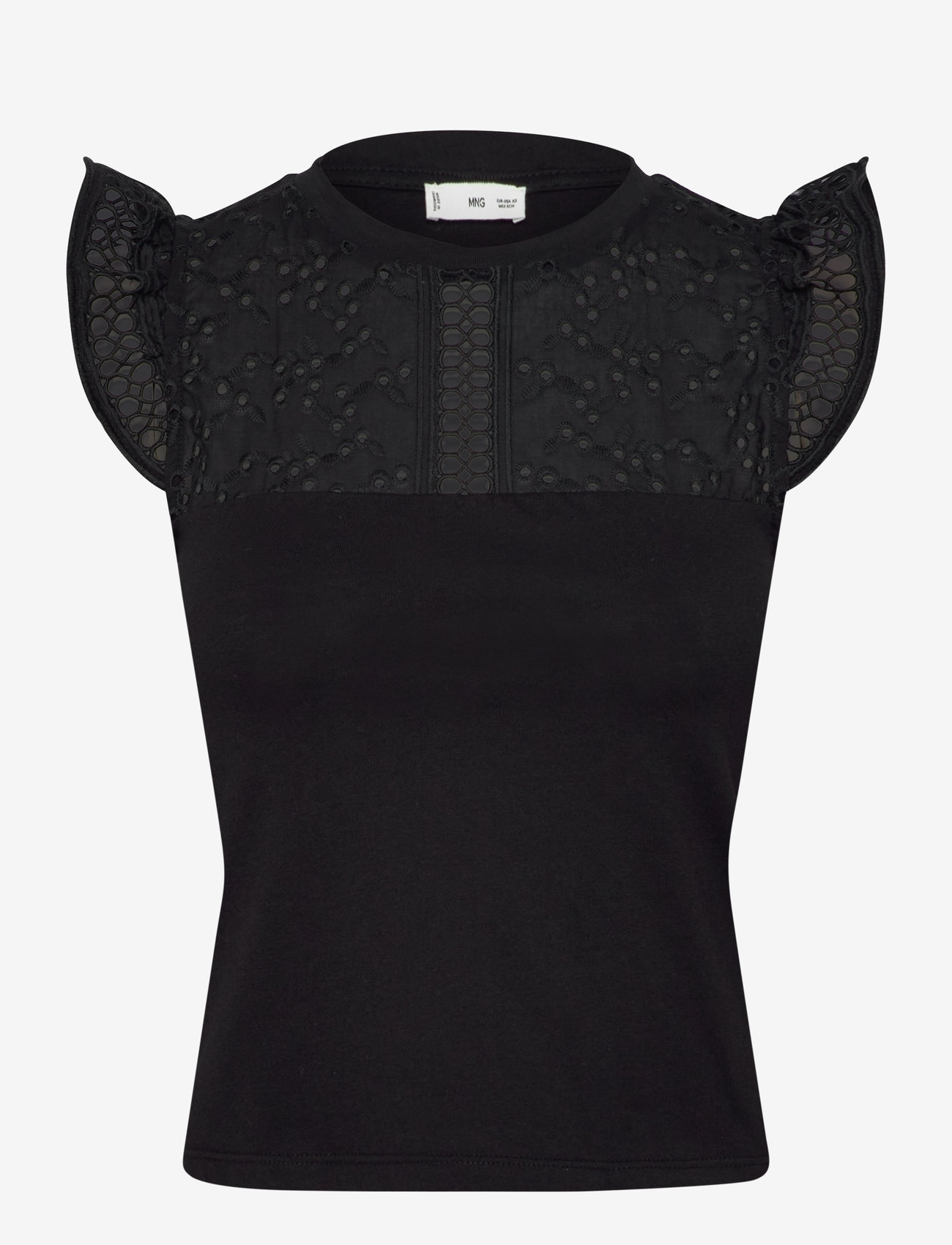 Mango - Openwork neckline cotton top - autumn clothing - black - 0