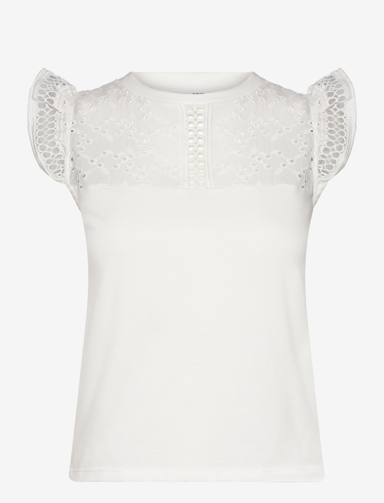 Mango - Openwork neckline cotton top - efterårstøj - white - 0