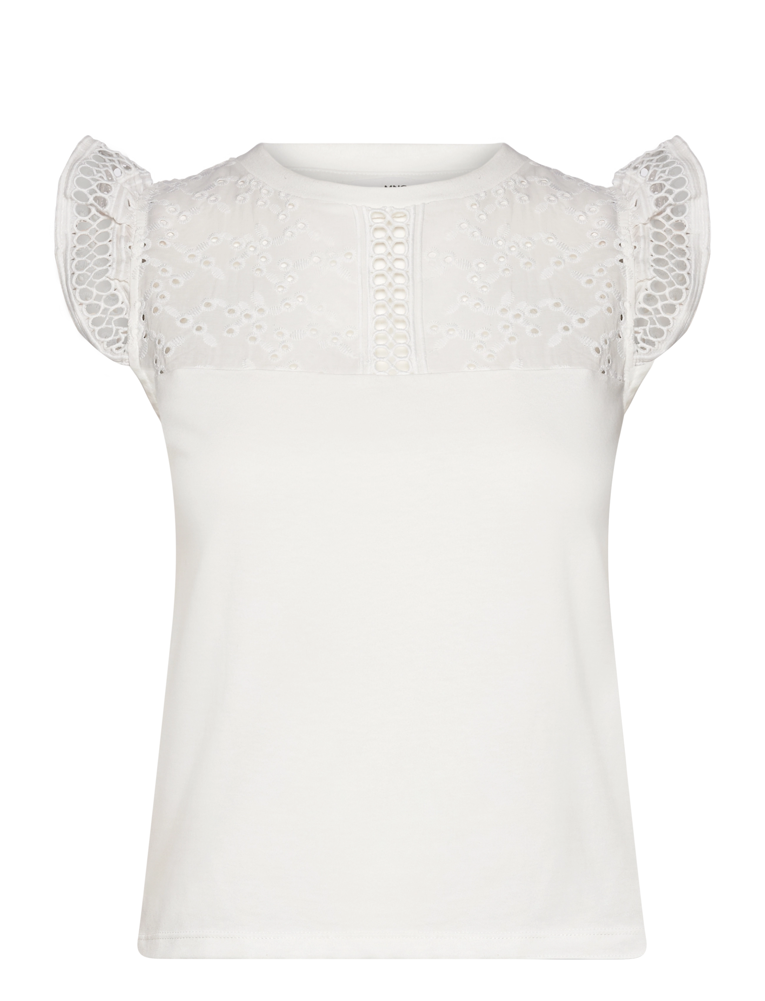 Openwork neckline cotton top - WHITE