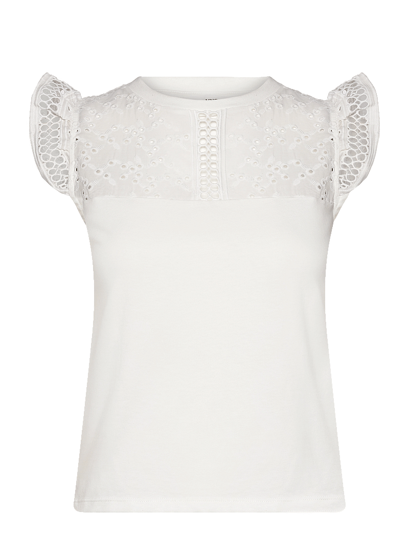 Mango - Openwork neckline cotton top - t-shirts - white - 1