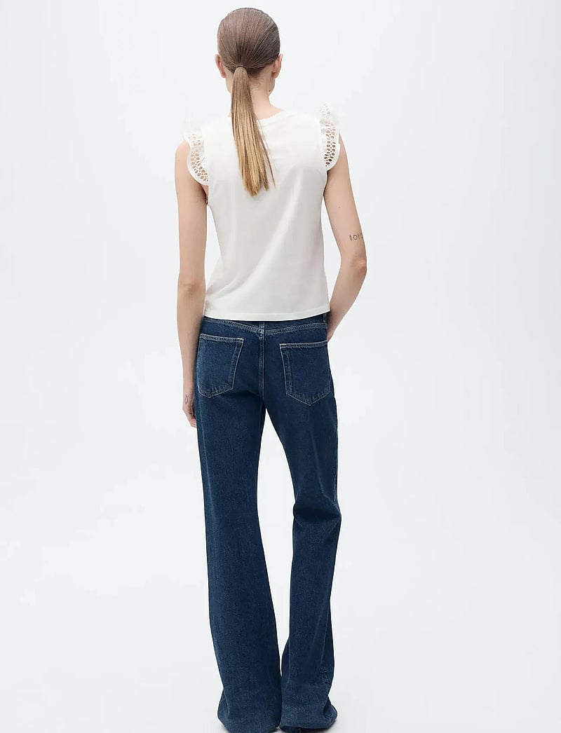 Mango - Openwork neckline cotton top - t-shirts - white - 3