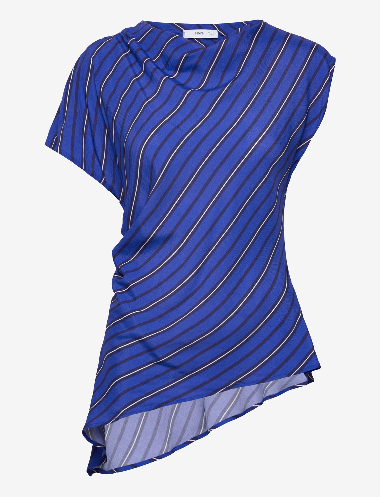 Mango - Asymmetrical striped blouse - short-sleeved blouses - medium blue - 0