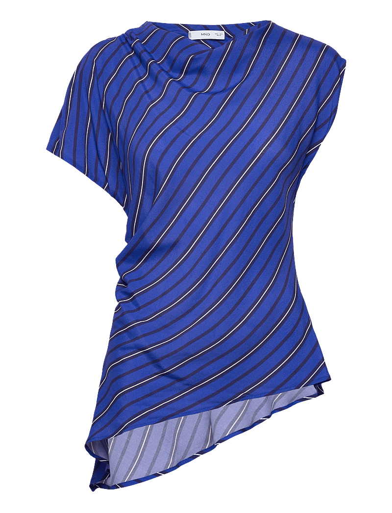 Mango - Asymmetrical striped blouse - kurzämlige blusen - medium blue - 1