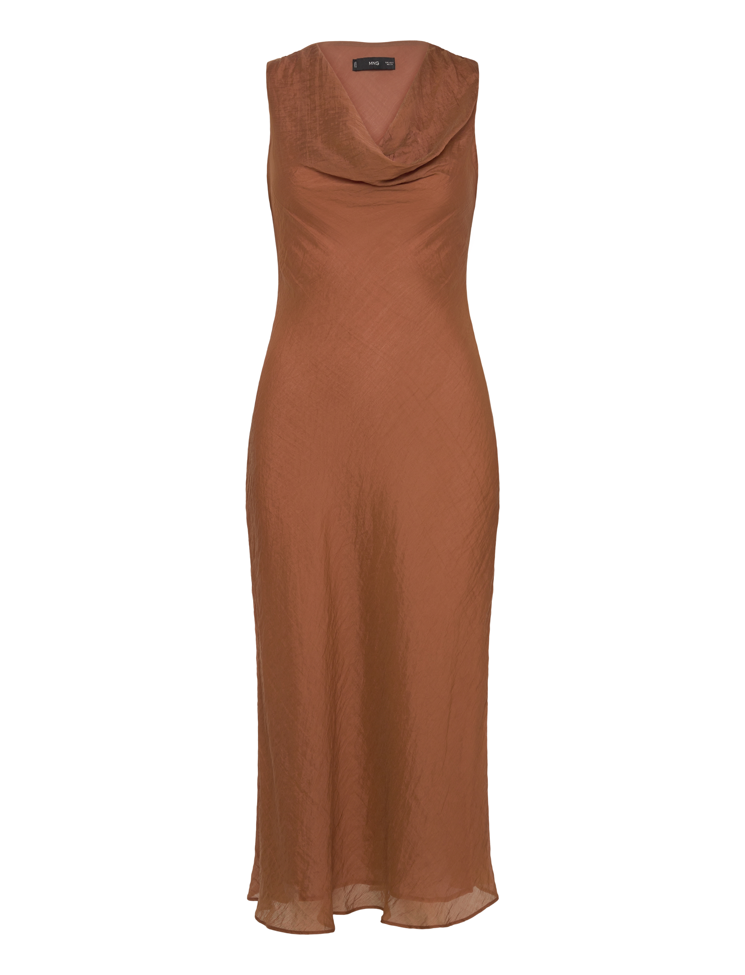Mango - Draped-neck lyocell dress - brown - 1