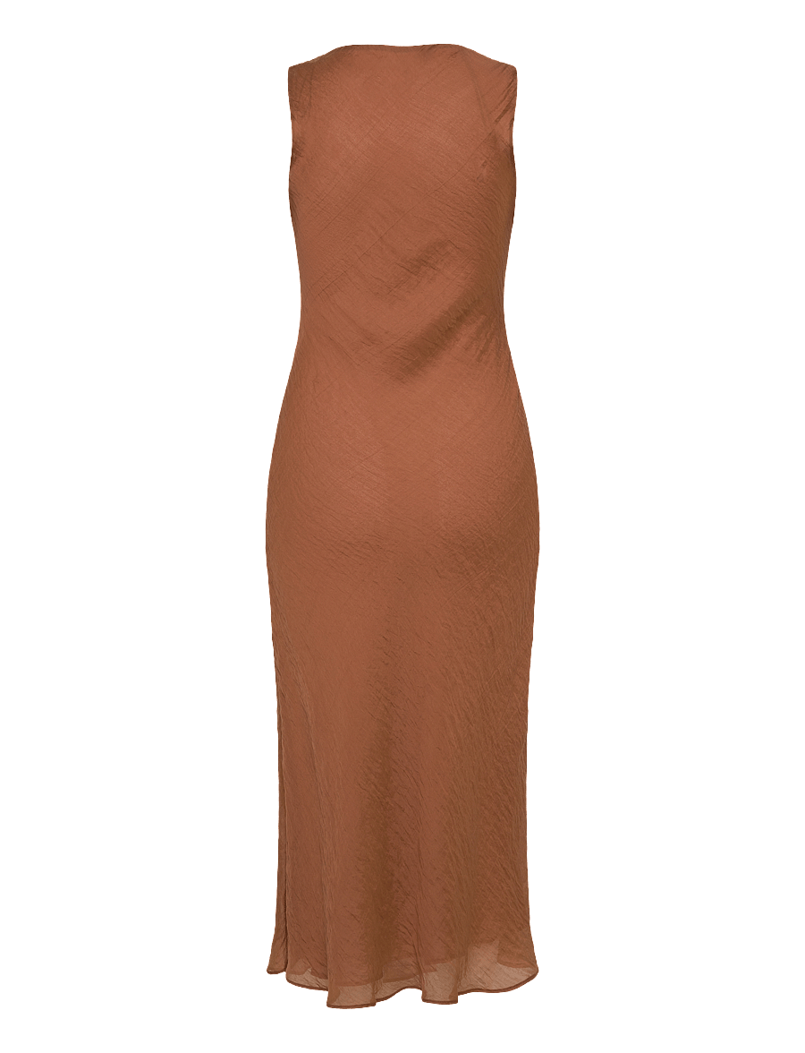 Mango - Draped-neck lyocell dress - brown - 2