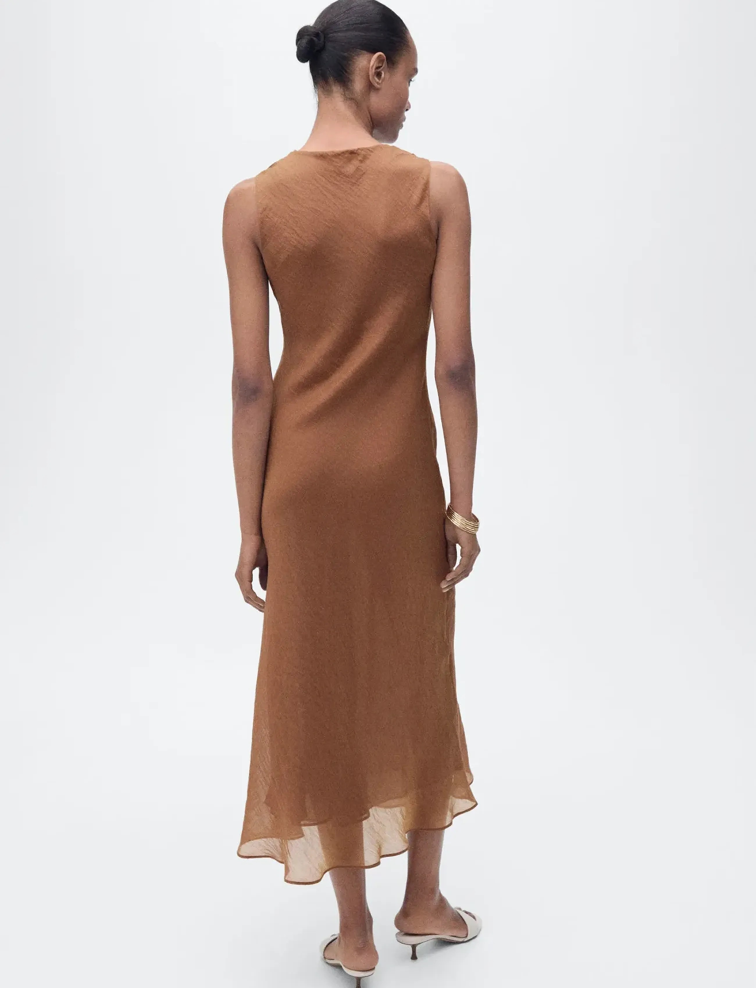 Mango - Draped-neck lyocell dress - brown - 3