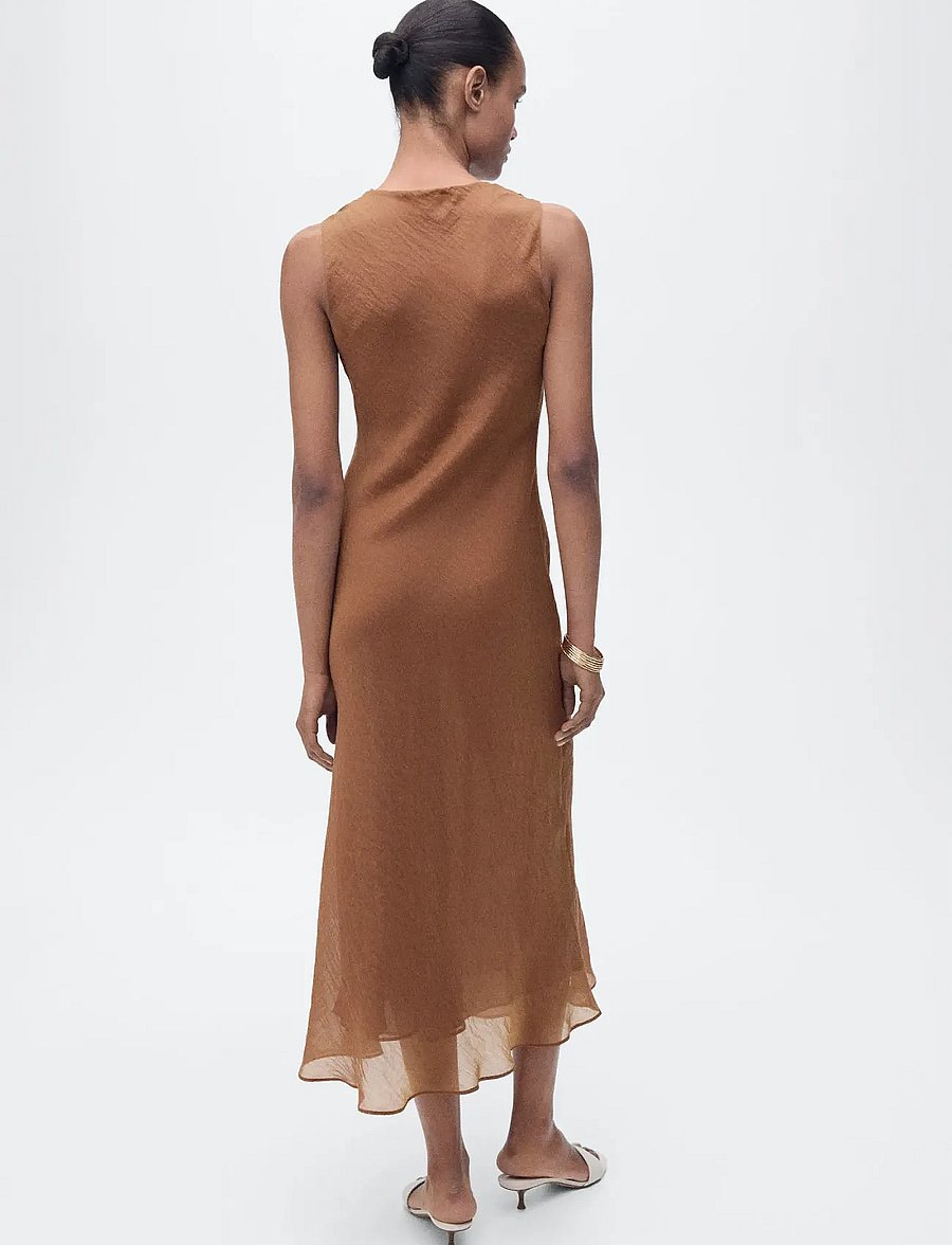 Mango - Draped-neck lyocell dress - brown - 3