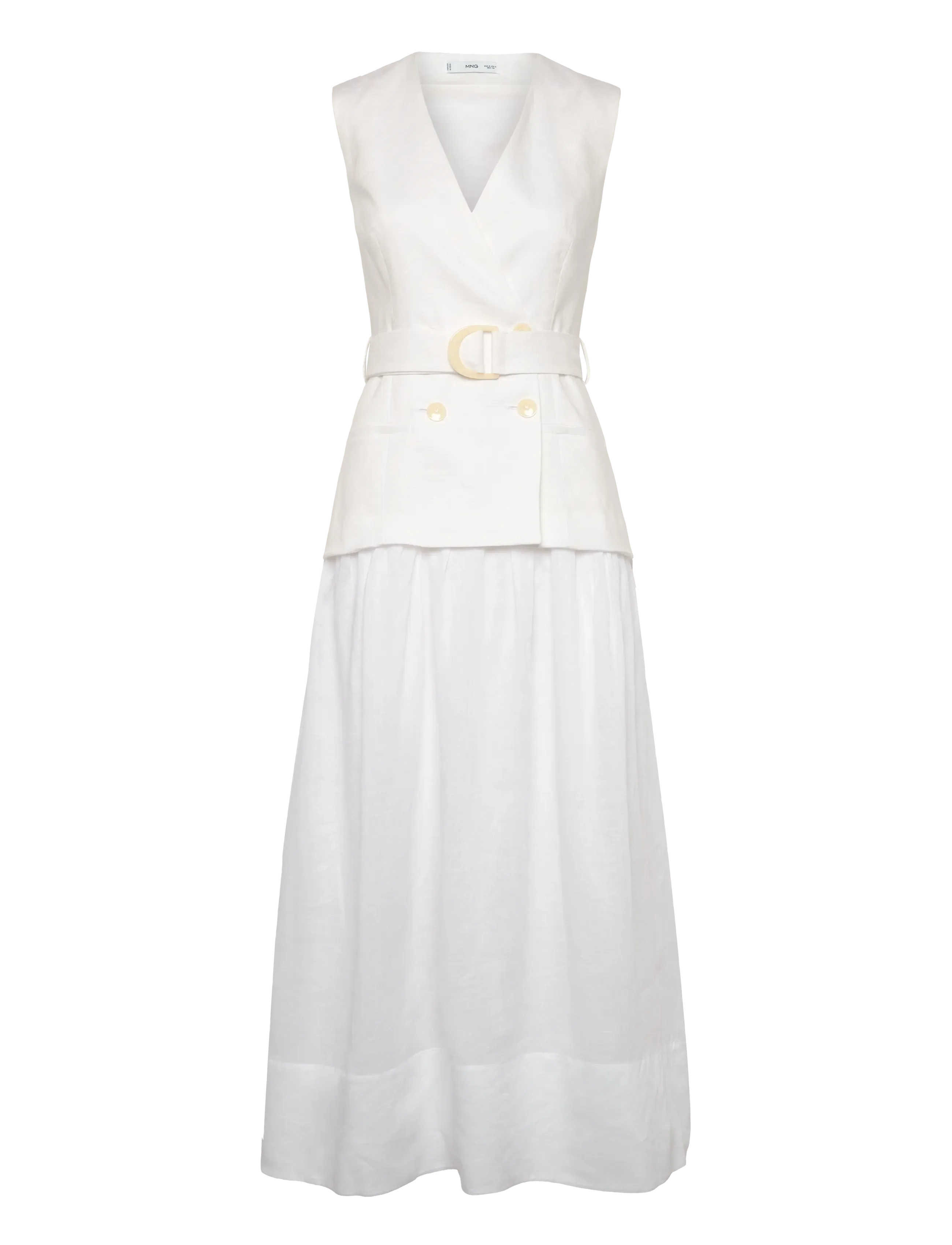 Mango Linen And Ramie Dress With Belt, S, Dresses, Weiß - Maxi Dress, Frauen