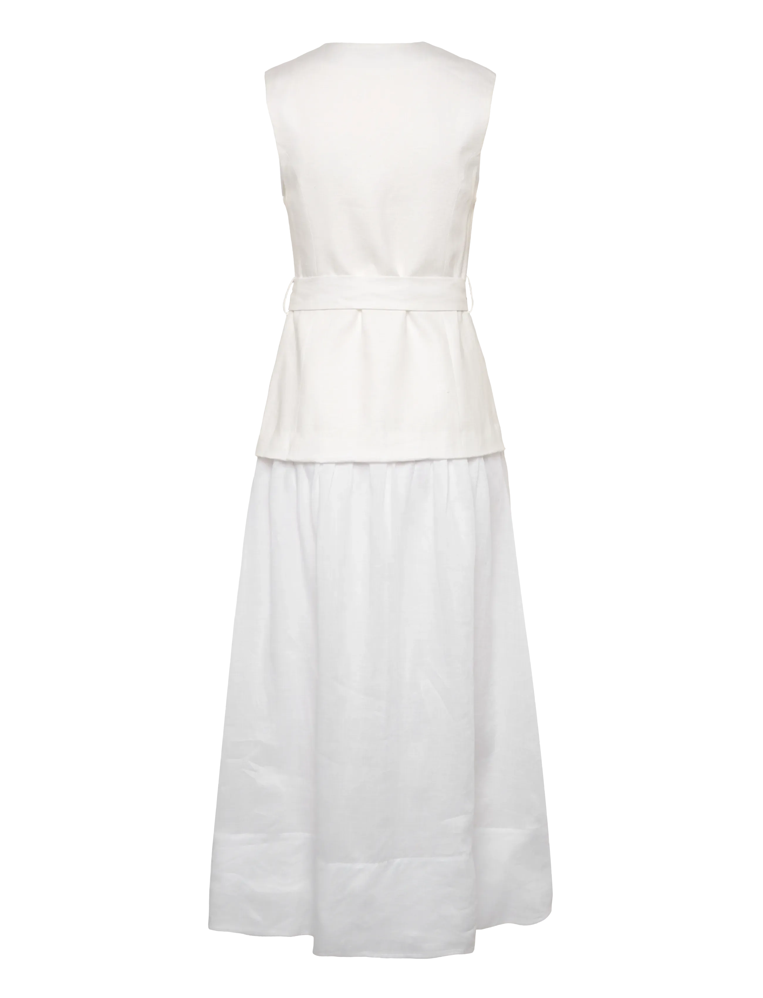Mango - Linen and ramie dress with belt - white - 1