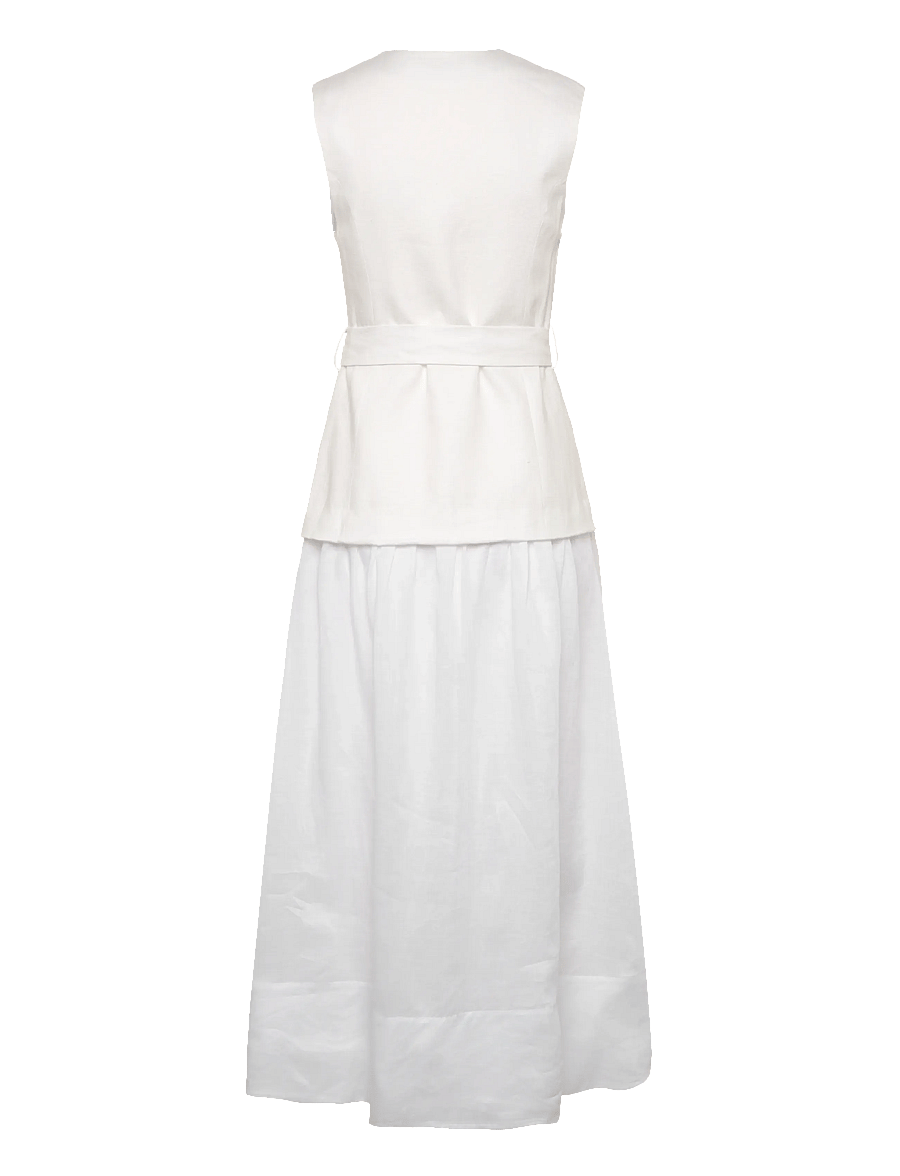 Mango - Linen and ramie dress with belt - white - 1