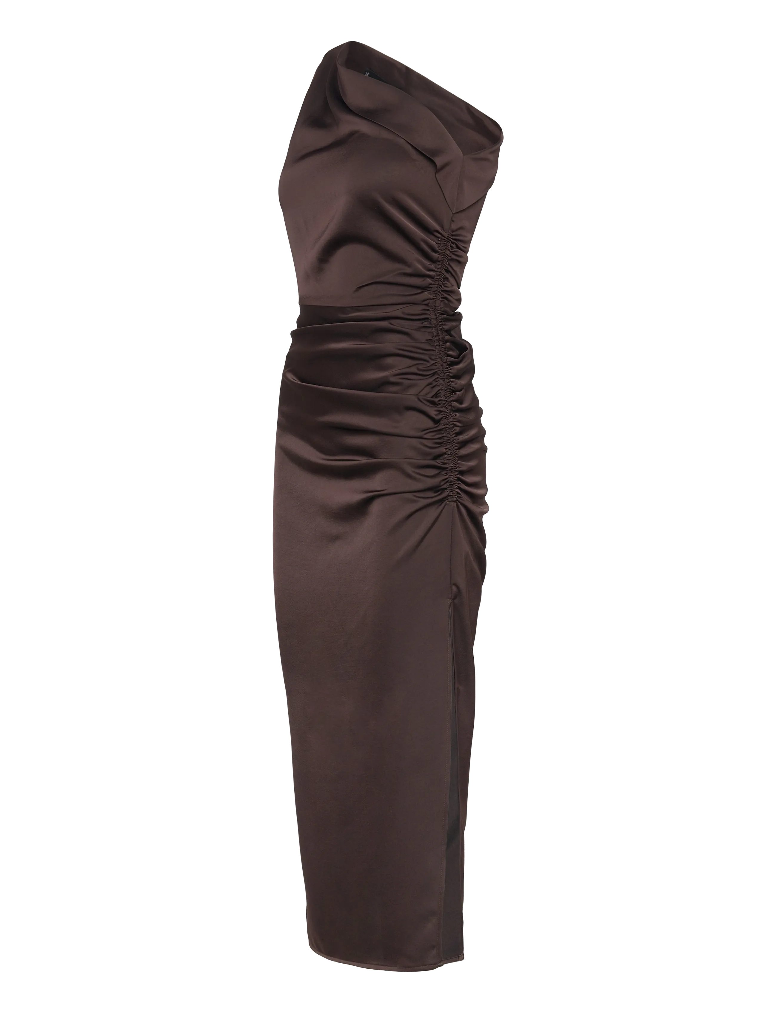 Mango - Asymmetrical satin dress with side slits - brown - 3