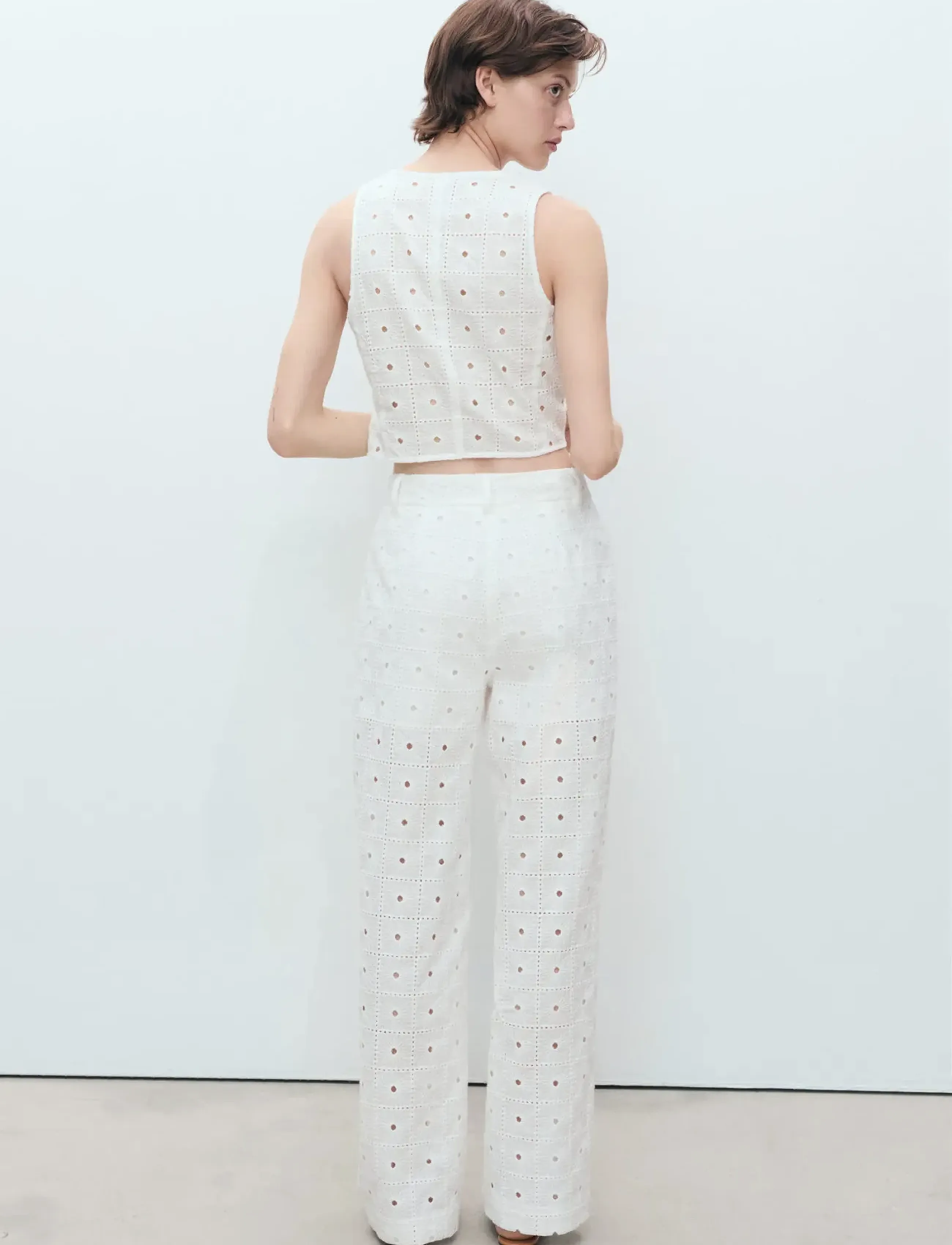 Mango - Straight-fit embroidered cotton trousers - bukser med lige ben - white - 3