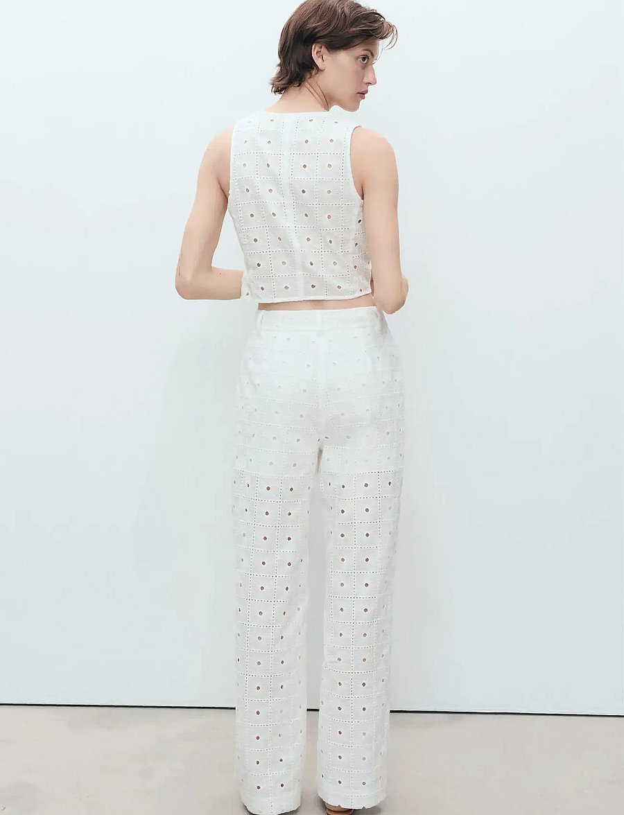 Mango - Straight-fit embroidered cotton trousers - bukser med lige ben - white - 3