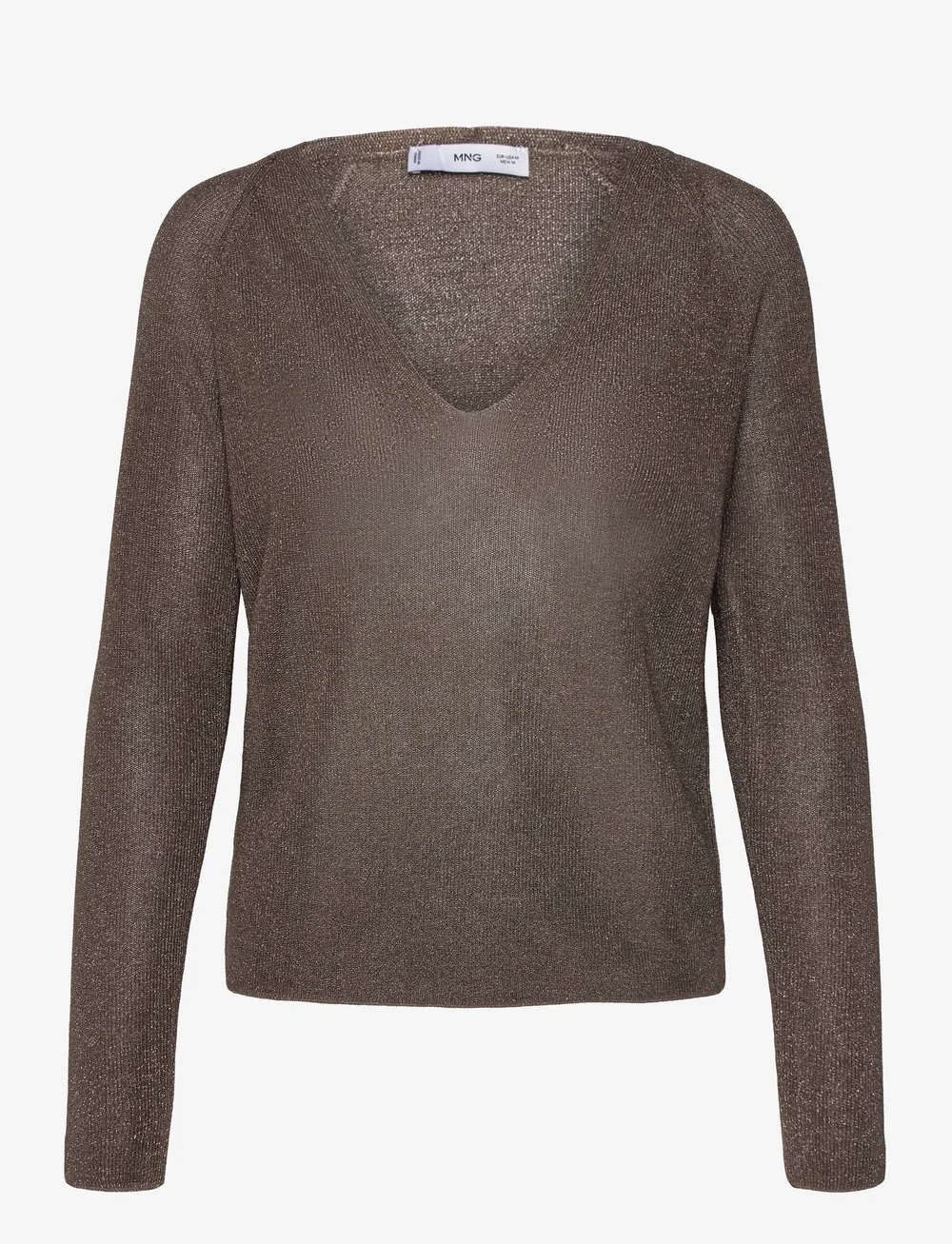 Mango - V-neck lurex sweater - långärmade toppar - dark brown - 1