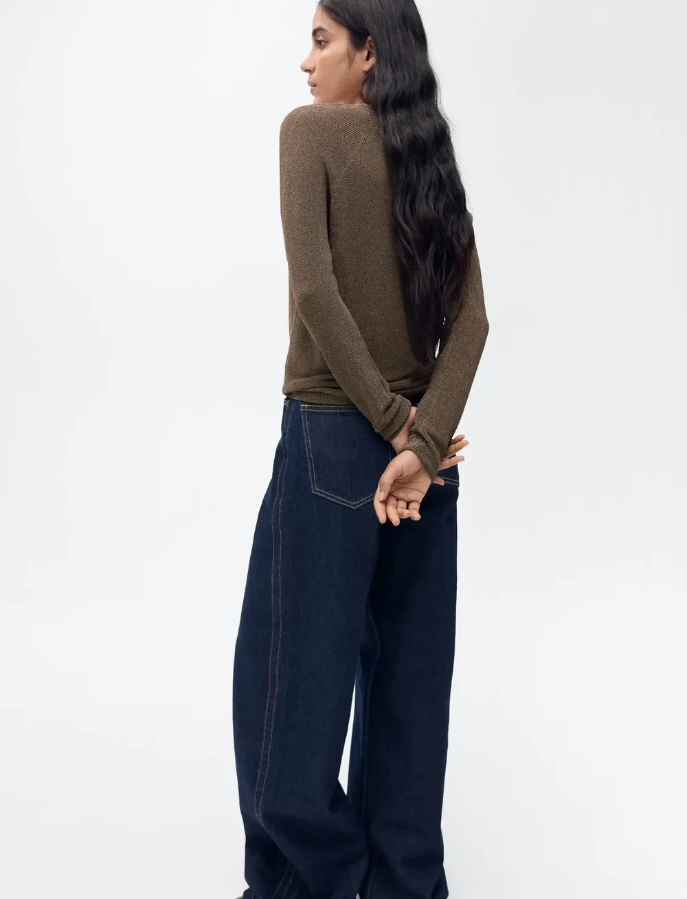 Mango - V-neck lurex sweater - långärmade toppar - dark brown - 3