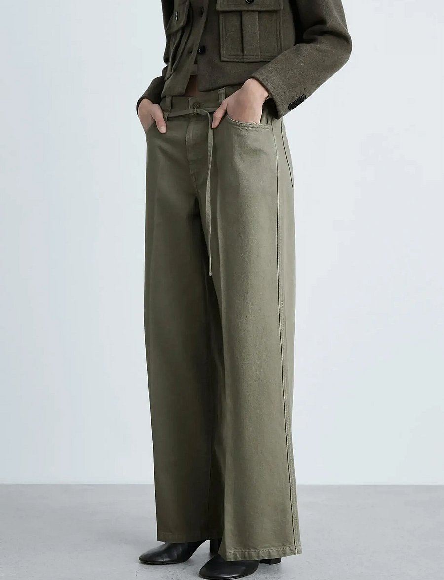 Mango - Wide leg jeans with belt detail - brede jeans - beige - khaki - 0