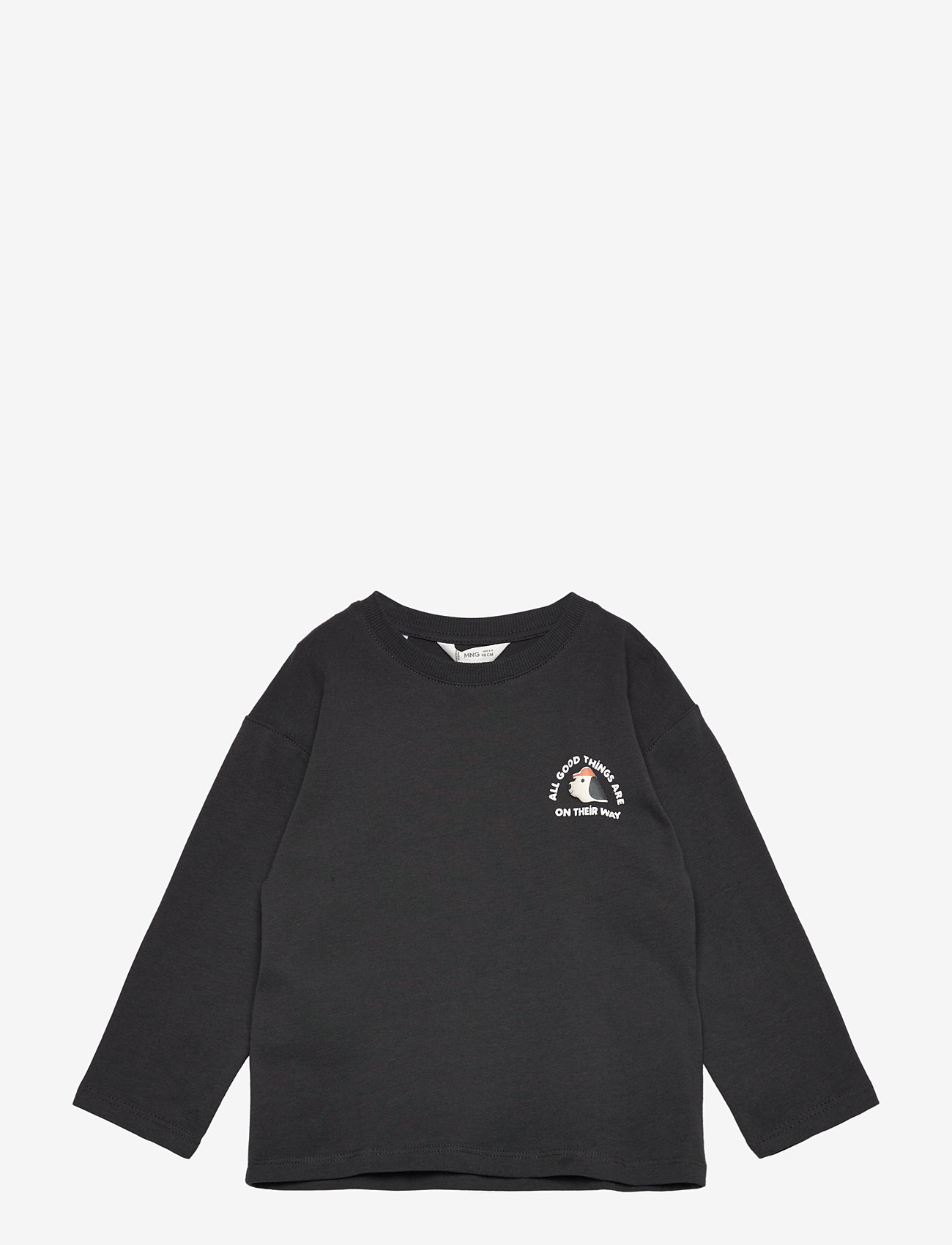 Mango - Printed cotton-blend t-shirt - efterårstøj - charcoal - 0