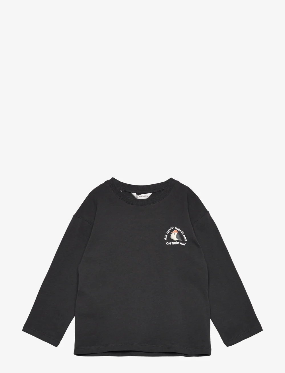 Mango - Printed cotton-blend t-shirt - langärmelig - charcoal - 0