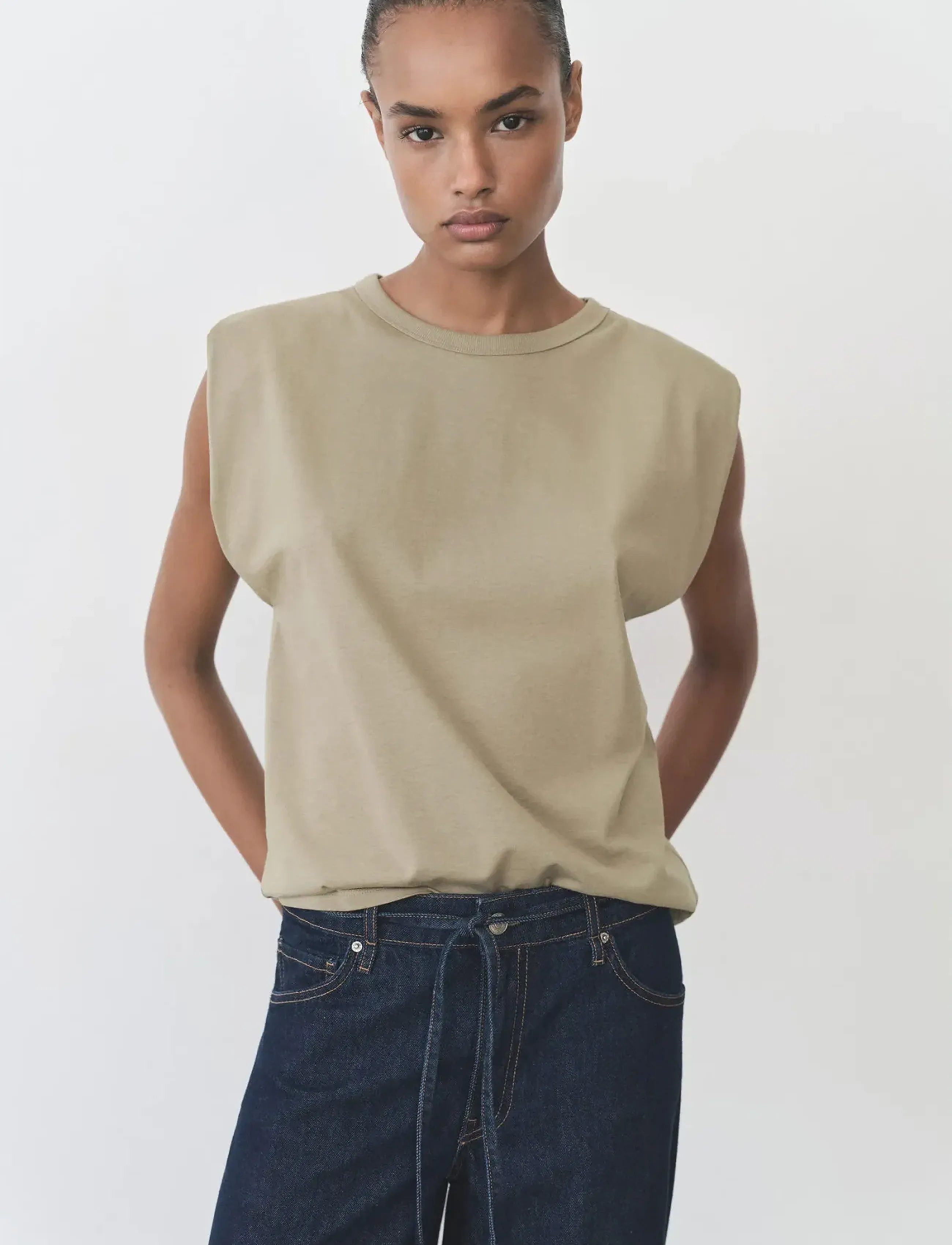 Mango Short-sleeved cotton t-shirt - Hihattomat paidat - BEIGE - KHAKI / yellow