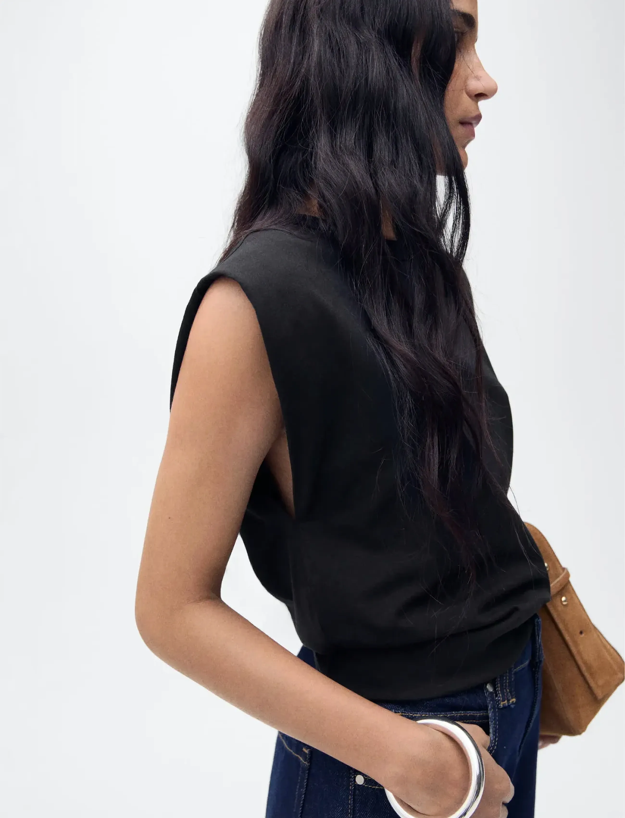 Mango Short-sleeved cotton t-shirt - Tanktops - BLACK / black