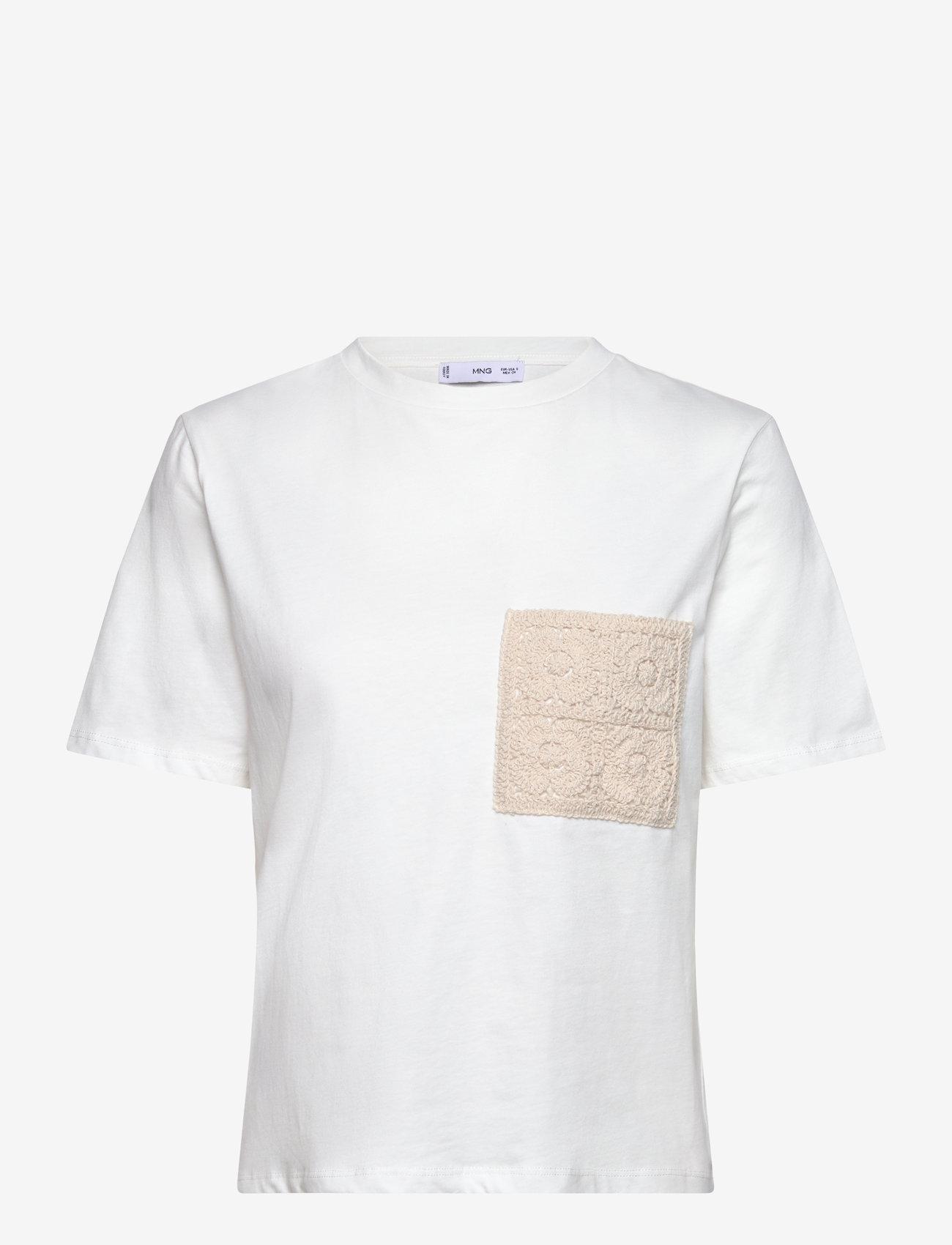 Mango - Short-sleeved t-shirt with crochet pocket - efterårstøj - white - 0