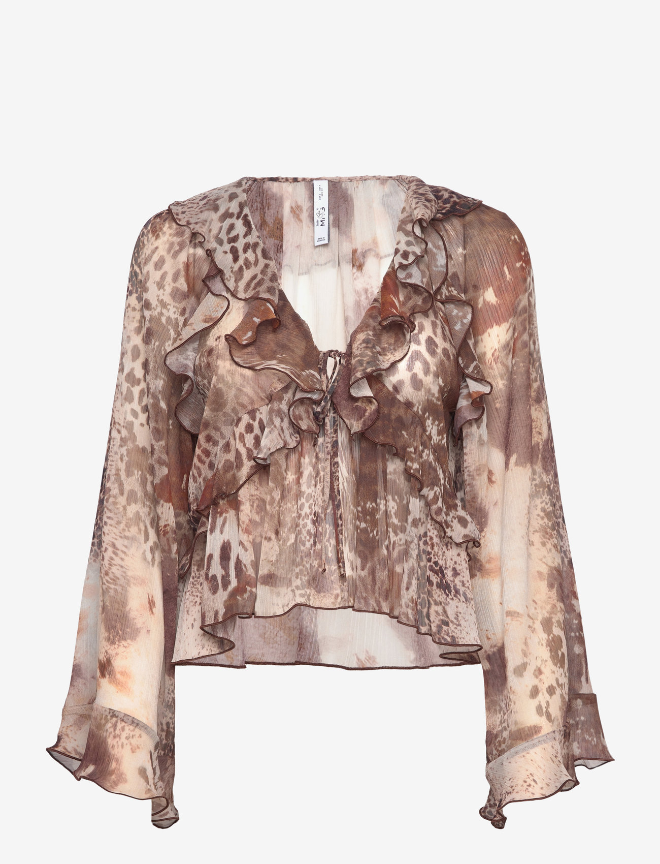 Mango - Printed blouse with ruffles and bow detail - brown - 0