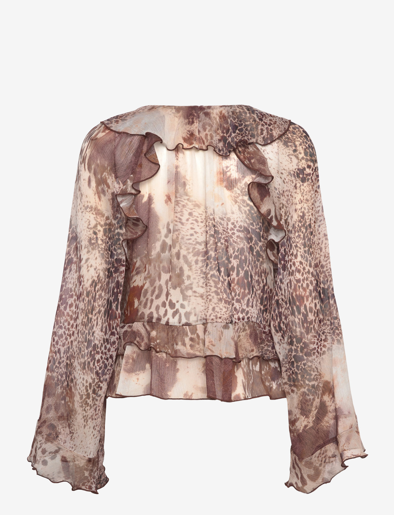 Mango - Printed blouse with ruffles and bow detail - brown - 1