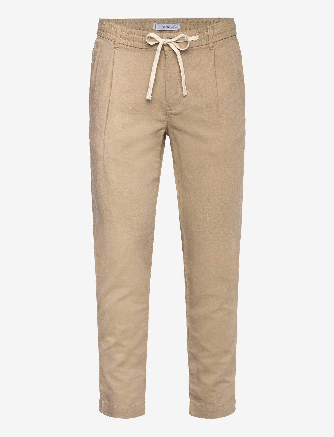 Mango - Slim-fit trousers with drawstring - pellavahousut - light beige - 0