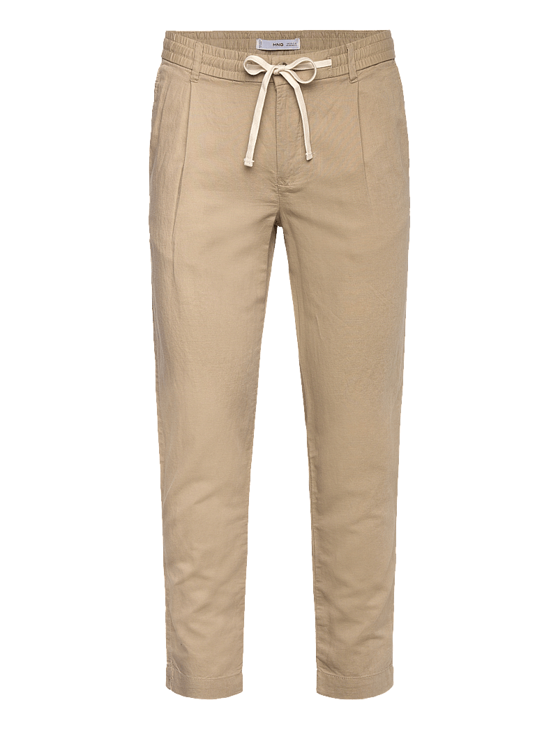 Mango - Slim-fit trousers with drawstring - pellavahousut - light beige - 0