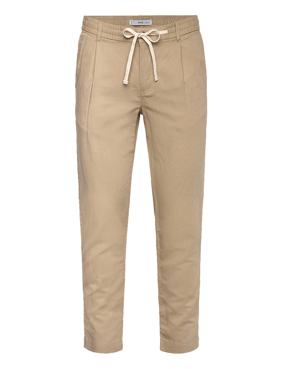 Mango - Slim-fit trousers with drawstring - hørbukser - light beige - 0