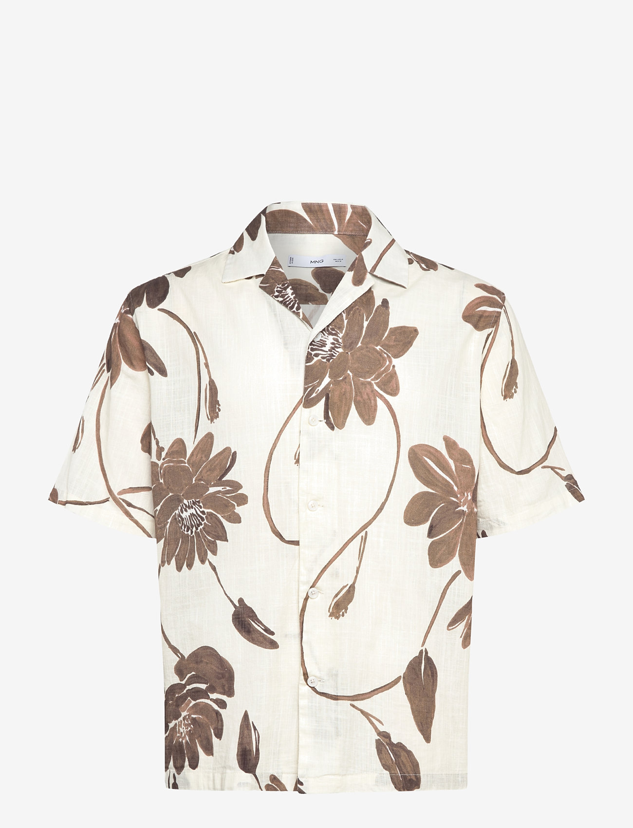 Mango - Floral-print shirt with bowling collar - brown - 0