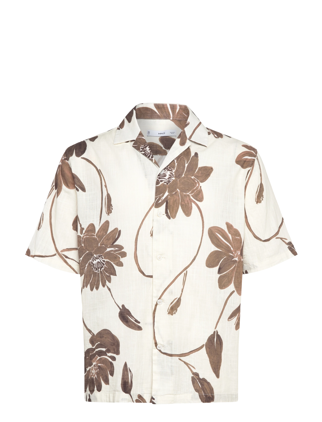 Floral-print shirt with bowling collar - BROWN
