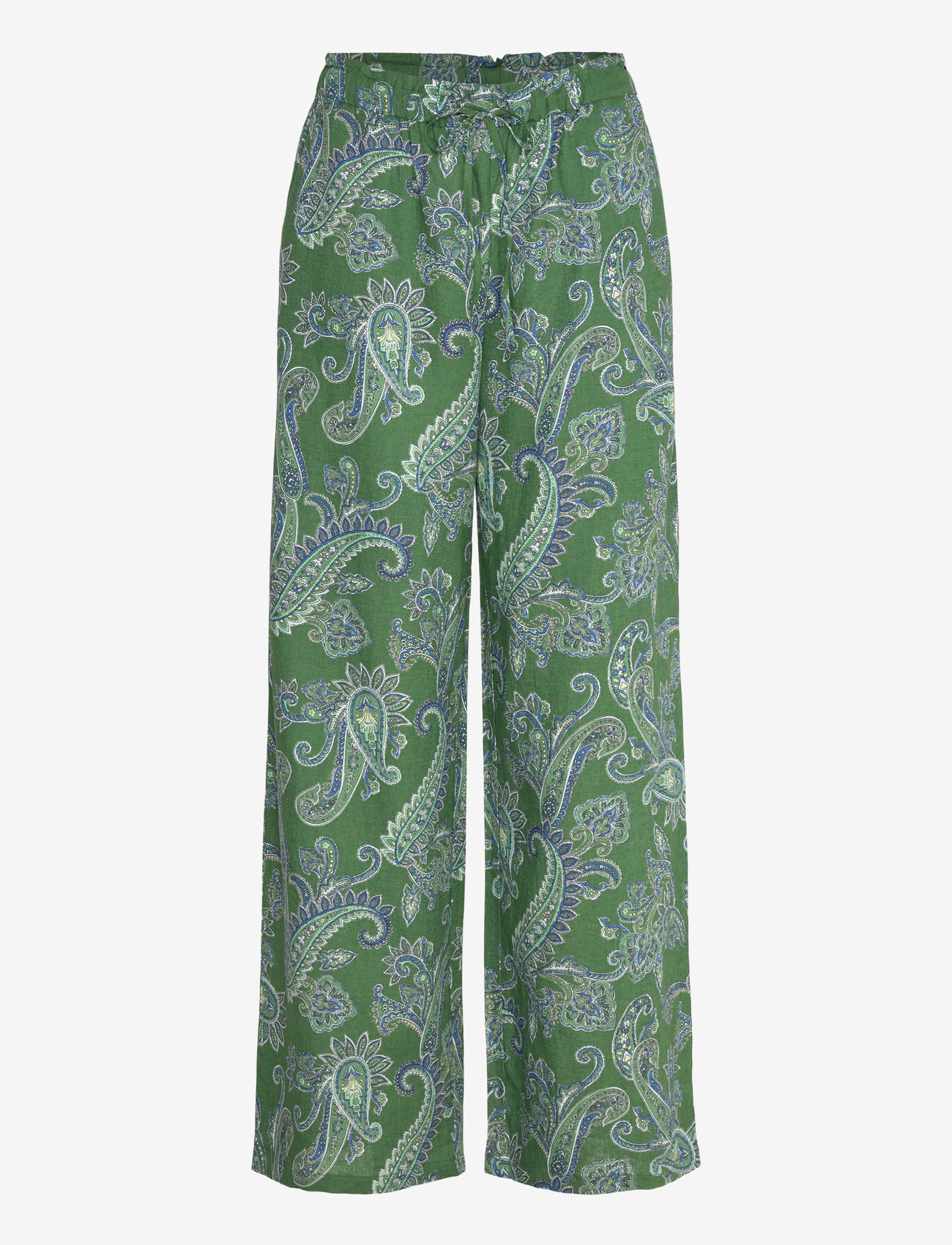 Mango - Paisley-print linen trousers - linnebyxor - green - 1