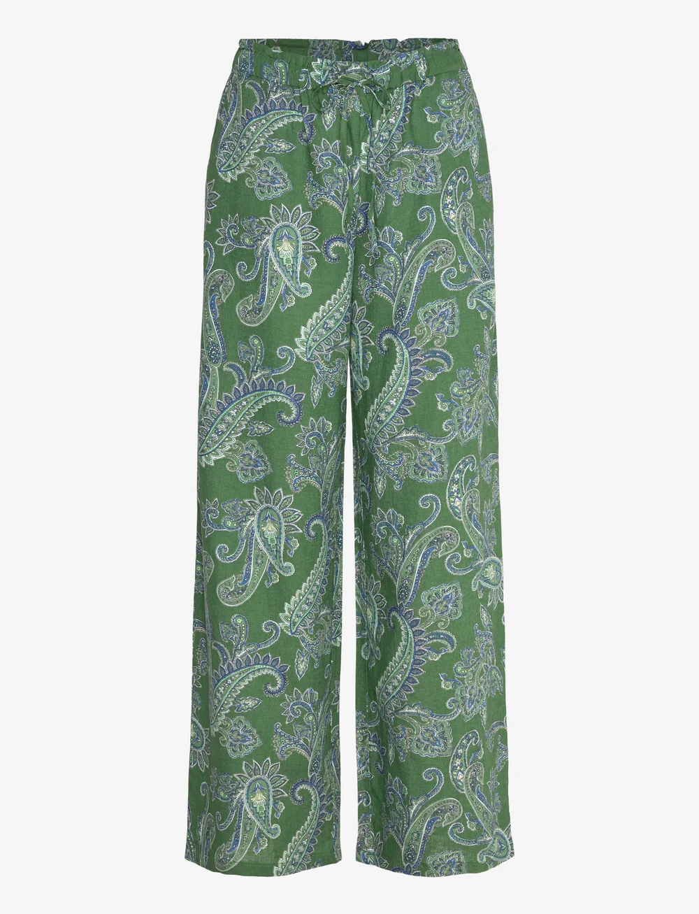 Mango - Paisley-print linen trousers - hørbukser - green - 1