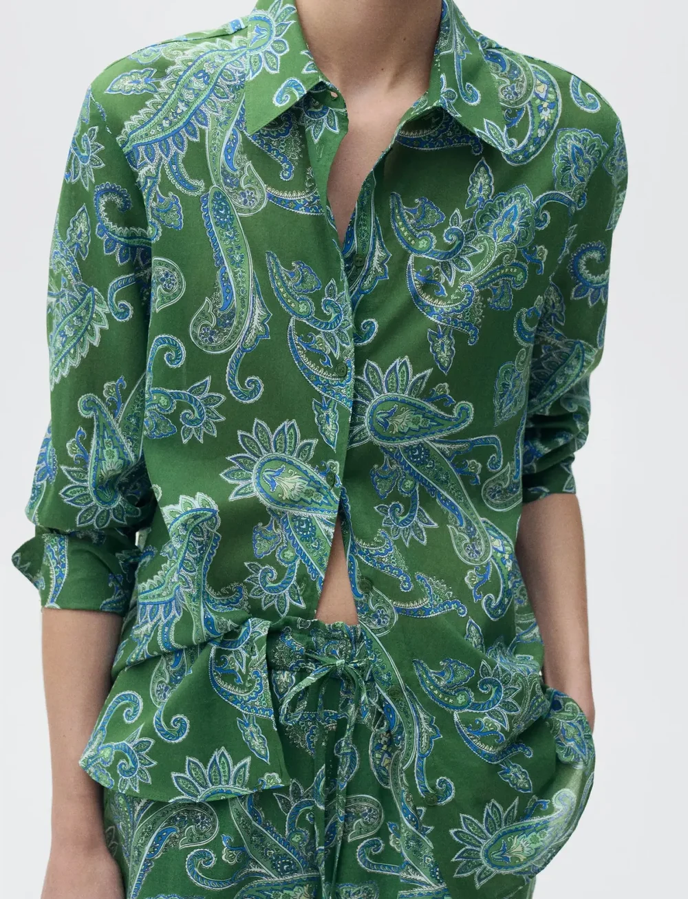 Mango - Cotton paisley shirt - langärmlige hemden - green - 0
