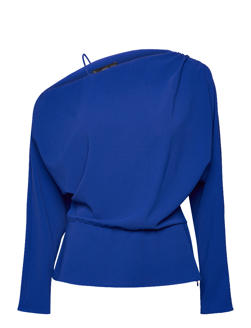 Mango - Asymmetrical gathered blouse - langärmlige blusen - bright blue - 1